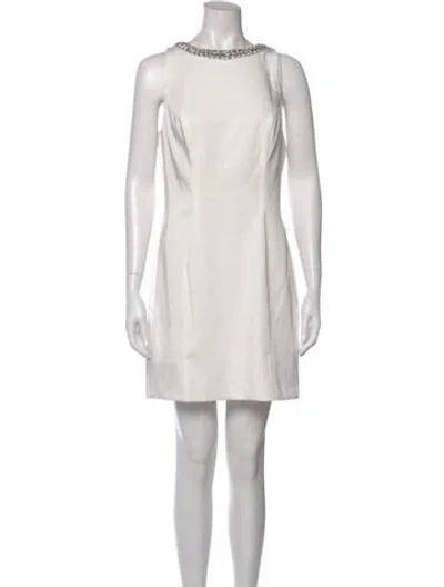 Pre-owned Mac Duggal Scoop Neck Mini Dress In White