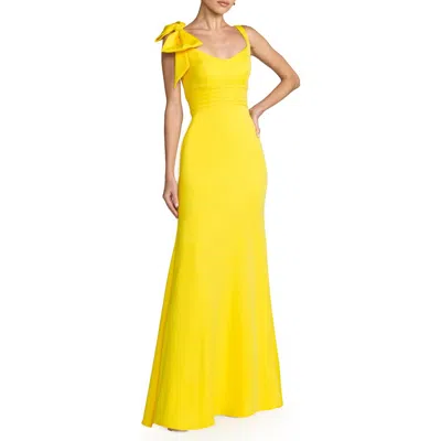 Mac Duggal Scoop Neck Trumpet Gown With Bow In Yellow