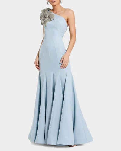 Mac Duggal One Shoulder Flower Detailed Gown In Powder Blue