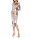 Mac Duggal Sequin Asymmetrical Floral Long Sleeve Midi Dress In Vintage Rose
