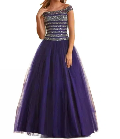 Mac Duggal Sequin Ball Gown In Cobalt In Purple