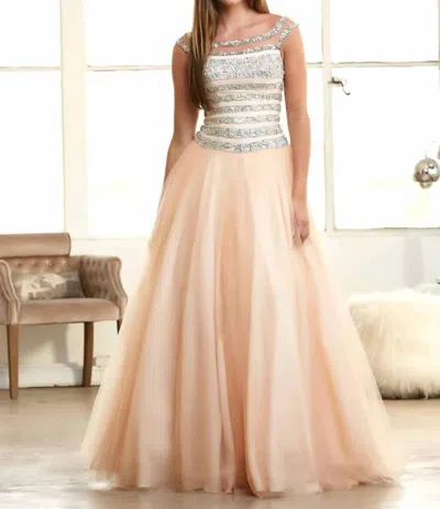 Mac Duggal Sequin Ball Gown In Nude/silver In Multi