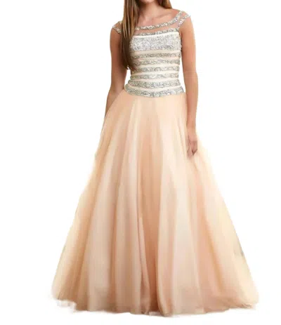 Mac Duggal Sequin Ball Gown In Nude/silver In Neutral