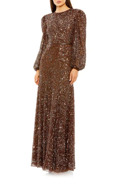 Mac Duggal Women's Embellished Bishop-sleeve A-line Gown In Brown