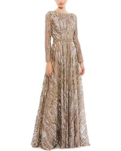 Pre-owned Mac Duggal Sequin Bateau A Line Gown Women's In Brown