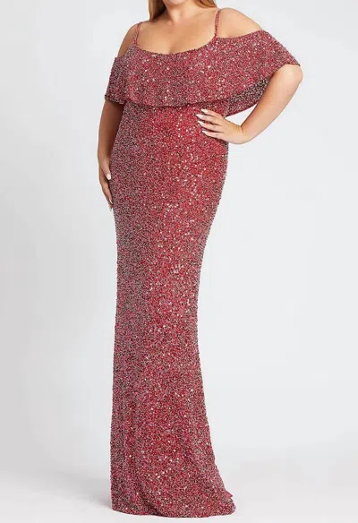 Mac Duggal Sequin Cold Shoulder Gown - Plus In Cherry In Pink