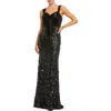 Mac Duggal Sequin Column Gown With Velvet Bow Detail In Black