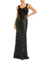 Mac Duggal Sequin Column Gown With Velvet Bow Detail In Black