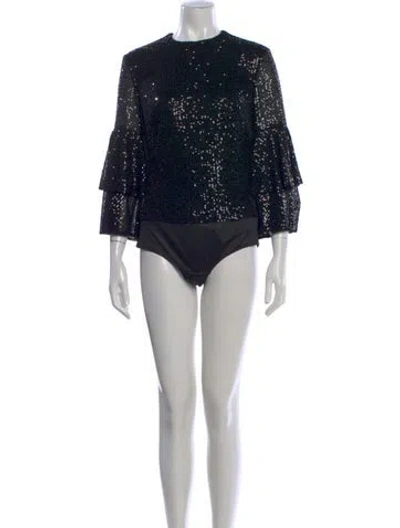 Pre-owned Mac Duggal Sequin Crew Neck Bodysuit W/ Tags In Black
