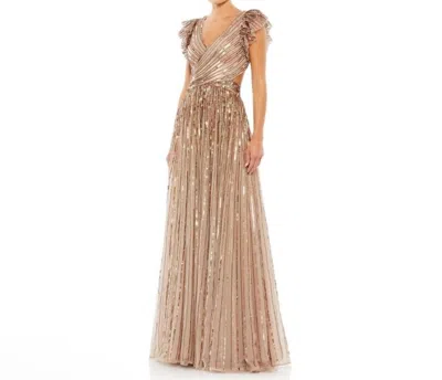 Mac Duggal Sequin Cutout Lace Up Back Gown In Copper In Gold