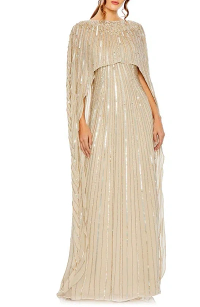 MAC DUGGAL SEQUIN EMBELLISHED LONG SLEEVE CAPELET COLUMN GOWN
