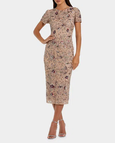 Mac Duggal 10102 Midi Length Cocktail Short Floral Applique Dress In Multi