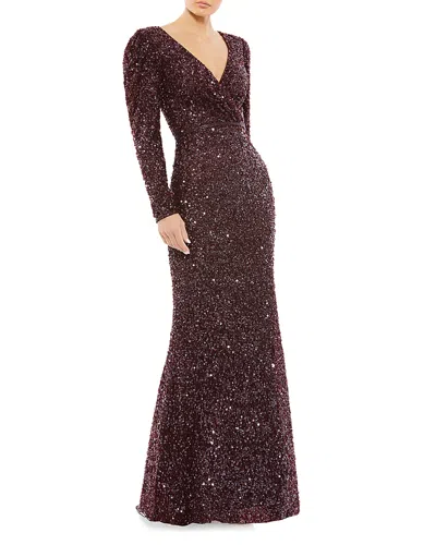 MAC DUGGAL SEQUIN FAUX WRAP GOWN