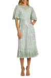 Mac Duggal Sequin Flounce Sleeve Tulle Cocktail Dress In Sage