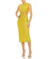 Mac Duggal Sequin Front Twist Cut Out Column Dress In Marigold