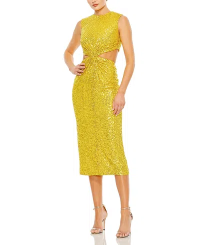 Mac Duggal Sequin Front Twist Cut Out Column Dress In Marigold