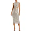 Mac Duggal Sequin Front Twist Cut Out Column Dress In Nude