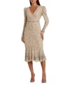 Mac Duggal Sequin Gown With Embellished Hemlin And Belt In Nude Silver