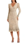 Mac Duggal Sequin Gown With Embellished Hemlin And Belt In Nude Silver