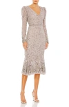 Mac Duggal Sequin Gown With Embellished Hemlin And Belt In Pink