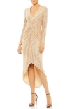 Mac Duggal Ieena Sequin Knotted Midi Dress In Rose Gold