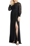 Mac Duggal Sequin Lace Illusion High Sweetheart Neck Evening Gown In Black