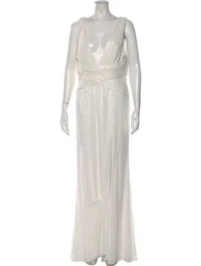 Pre-owned Mac Duggal Sequin Long Dress In White