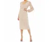Mac Duggal Sequin Long Puff Sleeve Cocktail Midi In Nude In Brown