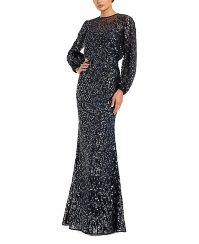 MAC DUGGAL SEQUIN LONG SLEEVE BLOUSON EVENING GOWN