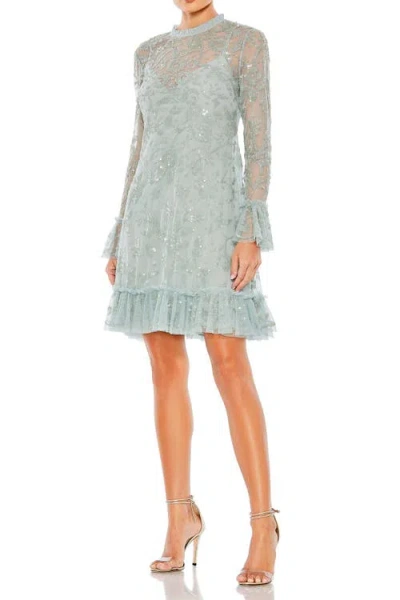 Mac Duggal Sequin Long Sleeve Mini Dress In Green