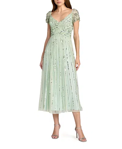 Mac Duggal Sequin Mesh Midi Dress With Beaded Shoulders In Green