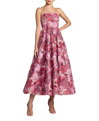 Mac Duggal Sequin Mesh Strapless Midi Dress With Pockets In Pink