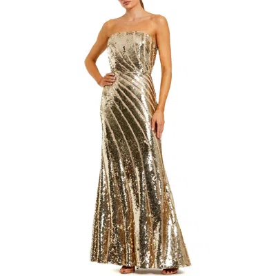 Mac Duggal Sequin Mesh Strapless Trumpet Gown In Gold