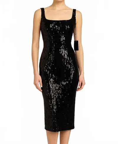 Mac Duggal Sequin Midi Dress In Black