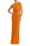 MAC DUGGAL SEQUIN ONE-SHOULDER COLUMN GOWN