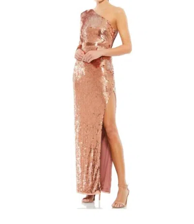 Mac Duggal Sequin One Sleevecolumn Gown In Copper