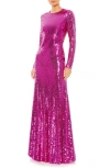 MAC DUGGAL SEQUIN OPEN BACK LONG SLEEVE COLUMN GOWN