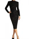 Mac Duggal Sequin Open Back Midi Dress In Black In Black