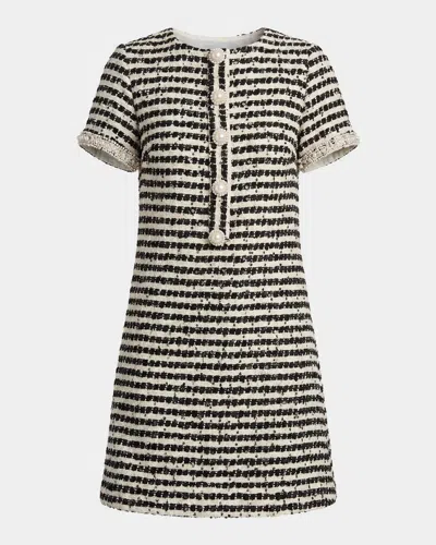 Mac Duggal Sequin Striped Boucle Mini Dress In Black Whit