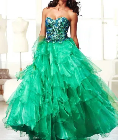 Mac Duggal Sequin Tulle Prom Dress In Peacock In Blue