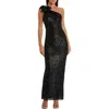 Mac Duggal Bow Sequin One-shoulder Column Gown In Black