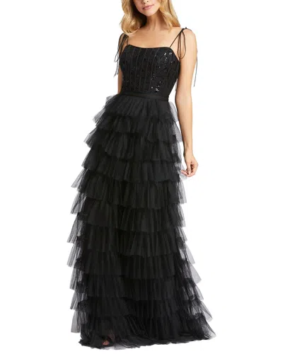 MAC DUGGAL MAC DUGGAL SEQUINED BUSTIER TIERED RUFFLE GOWN