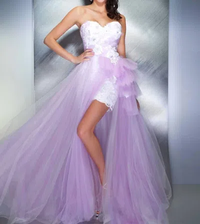 Mac Duggal Sequined Bustier With Lace Skirt Gown In Lilac In Blue