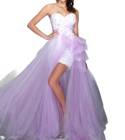 Mac Duggal Sequined Bustier With Lace Skirt Gown In Lilac In Purple