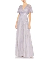 Mac Duggal Sequined Butterfly Sleeve A Line Gown In Lavender