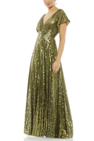 MAC DUGGAL MAC DUGGAL SEQUINED BUTTERFLY SLEEVE WRAP OVER A LINE GOWN