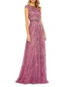 Mac Duggal Cap Sleeve Embellished Evening Gown In Plum