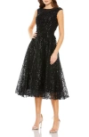 Mac Duggal Sequined Cap Sleeve Fit And Flare Dress In Black