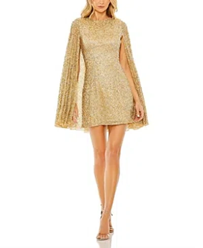Mac Duggal Sequined Cape Women's Sleeve Mini Dress In Gold