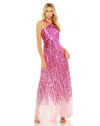 Mac Duggal Sequined Cross Front Mesh Detailed Gown In Pink